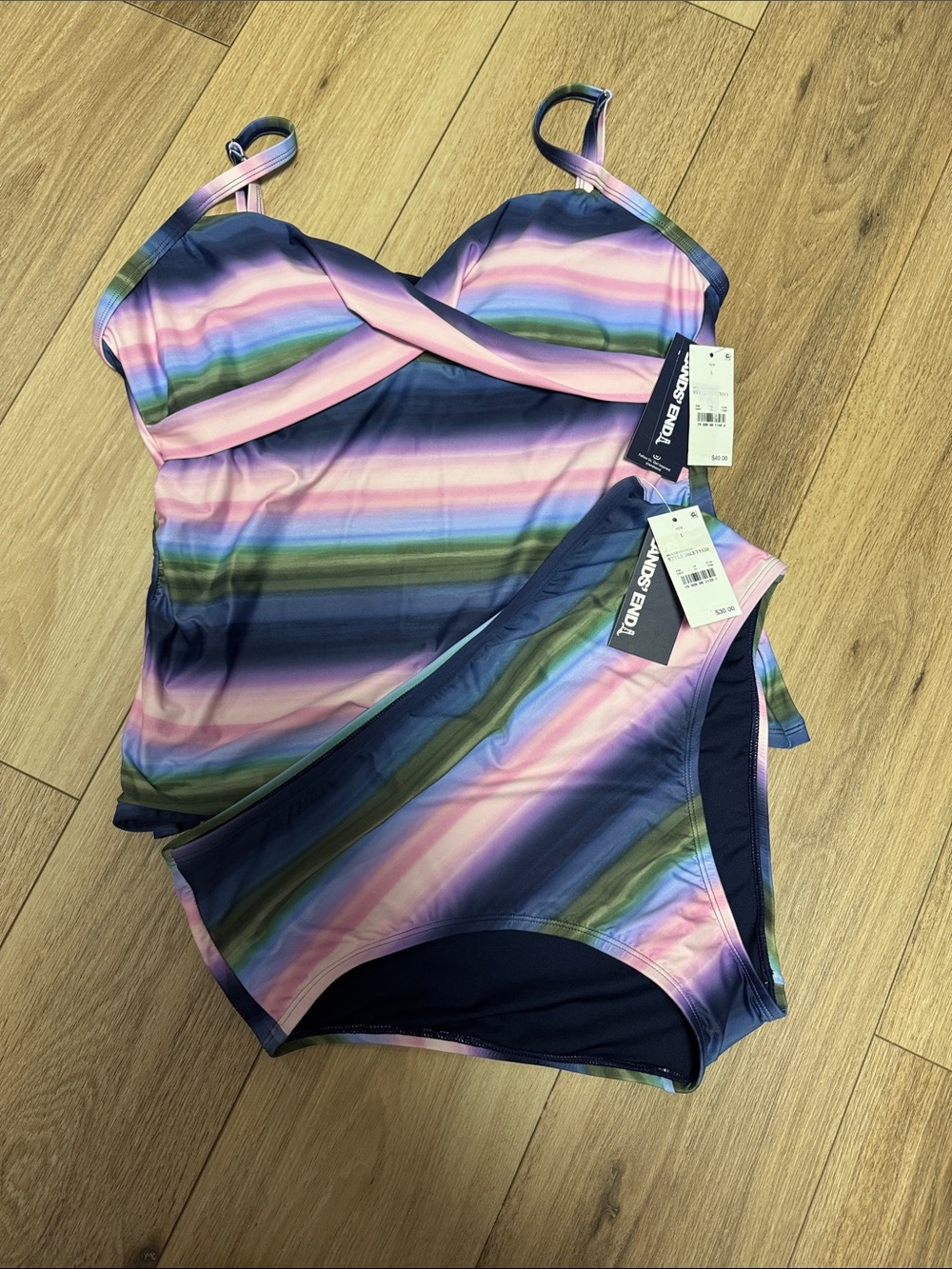 Lands' End NWT TYE DYE PINK BLUE STRIPE UNDERWIRE Tankini Set